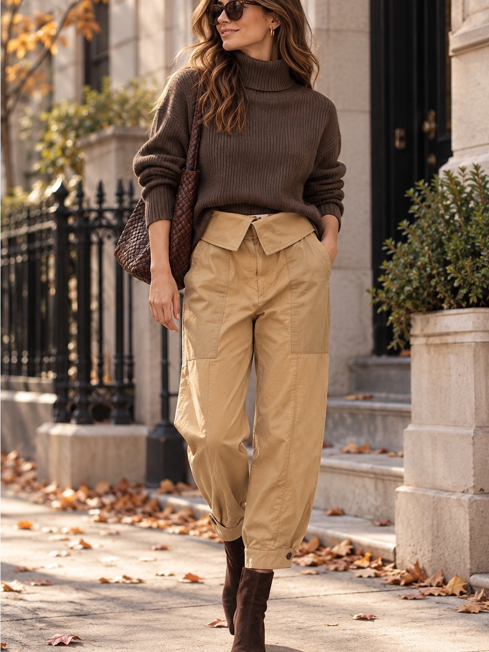FRAME Tan Utility Cargo Tapered Pants Foldover Waist Size 4